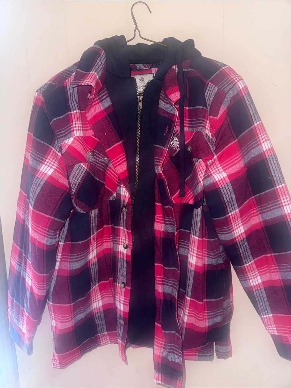 Men Hooded Plaid Jacket - Pink & Black